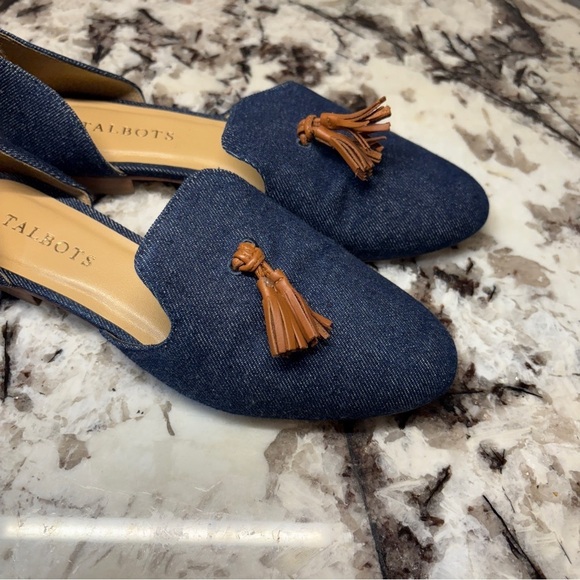 Talbots Spring Sienna Frannie D'orsay blye denim tassel loafers women's size 7.5 - Picture 4 of 7